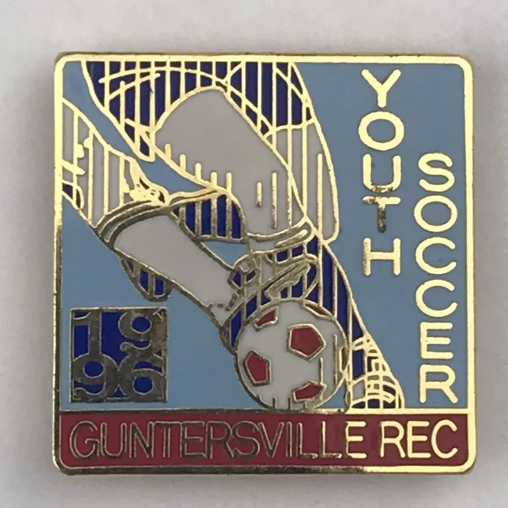 Guntersville Rec Enamel Pin Light Blue Red White Youth Soccer 1996 Vintage 90s